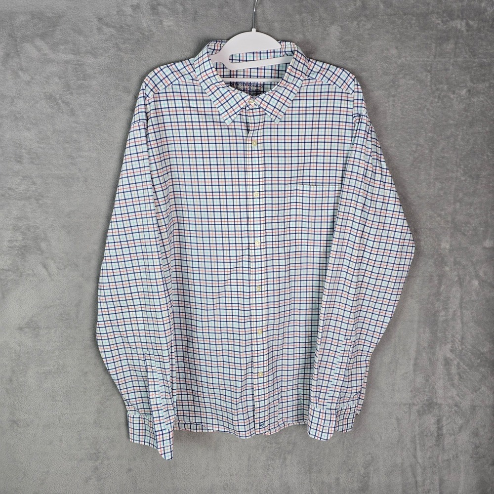 Vineyard Vines OTG Performance Shirt Mens XL Brrr Cooling Check Button Down Blue